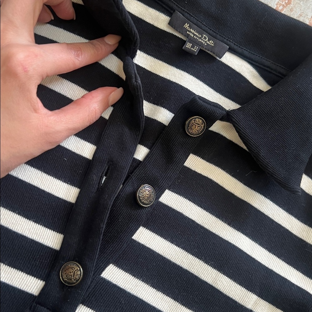 Massimo Dutti Black and cream Striped Polo - Picture 2 of 6